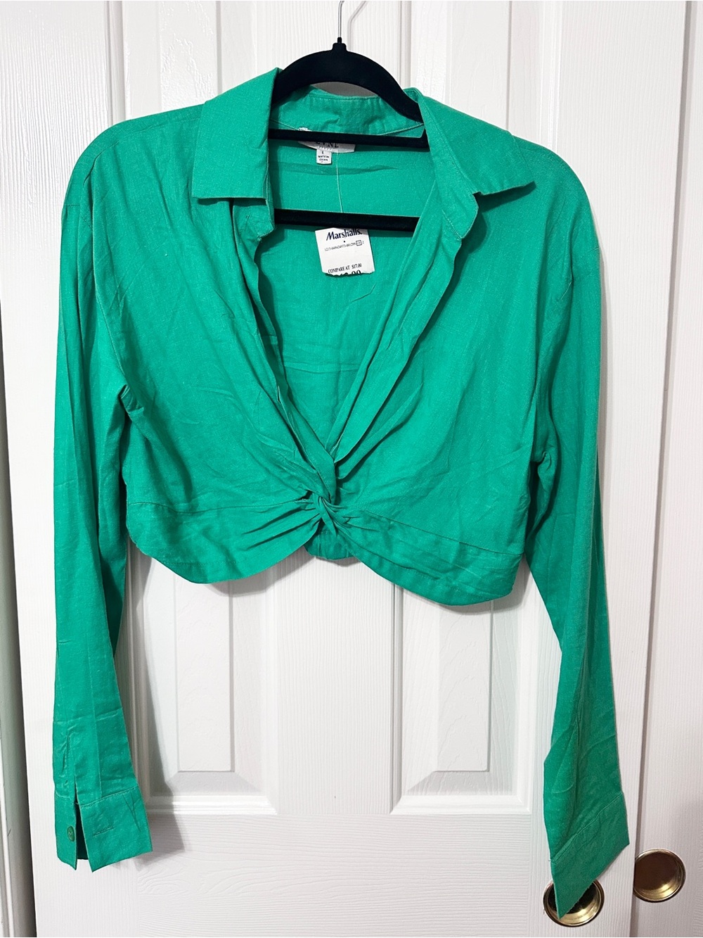 Women's Teal Knot-Front Button-Down Shirt
